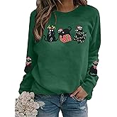 MYHALF Christmas Cat Sweatshirt for Women Crewneck Christmas Long Sleeve Shirt Holiday Ugly Sweaters Top