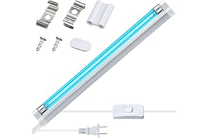 Qualirey 1 Pack UV Lamp Ozone Free, 253.7nm Wavelength UVC Germicidal Lamp 110V with ON/Off Switch Cord, Plug, Connector and Screw Tools for Closet/Cabinet/Bathroom (8w)