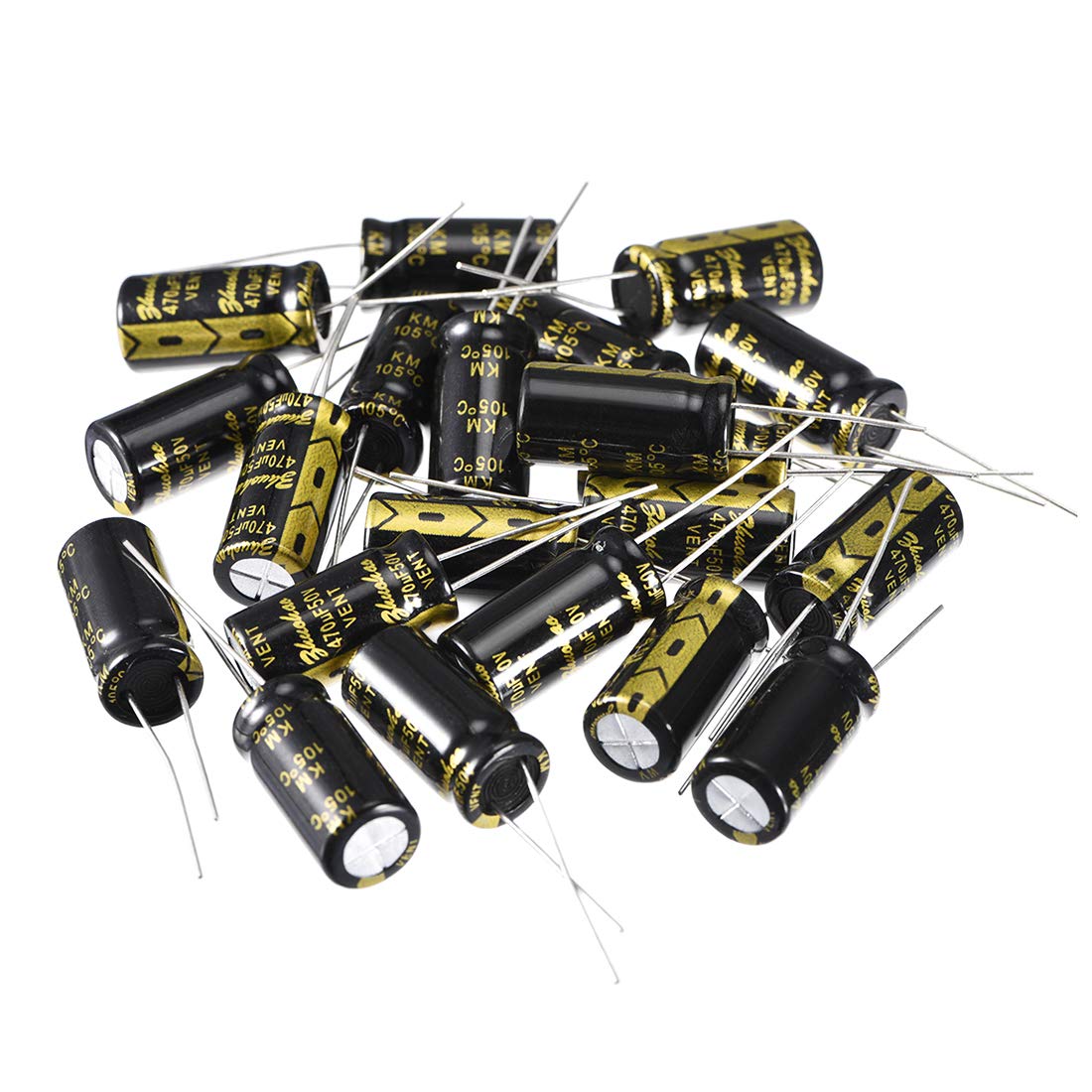 sourcing map Aluminum Radial Electrolytic Capacitor with 470uF 50V 105 Celsius Life 2000H 10 x 20 mm Black 20pcs