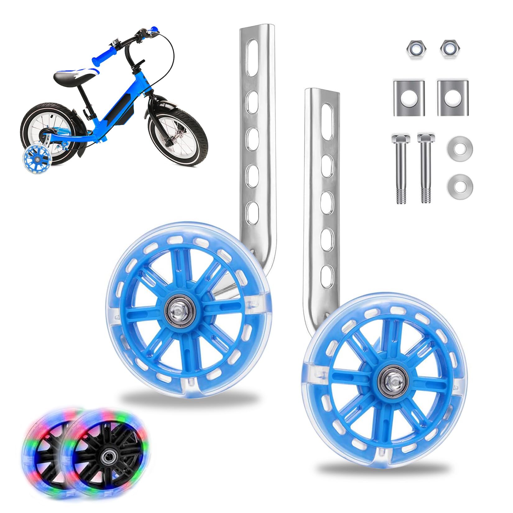 GothicBride Bicycle Stabilisers, Universal Stabilisers for Children's Bike, Flash Wheels, Auxiliary 12, 14, 16, 18, 20 Inch Children Single Speed (ZG-YB-31)