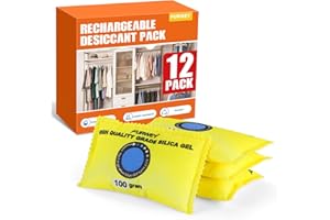 FURWEY 100g (12 Packs) Rechargeable Desiccant Packs for Storage, Color Indicating Silica Gel Desiccant Packets, Moisture abso