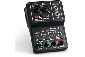 Koitmy Audio Mixer Small Potable Recording Sound Board Dual Channel Stereo with XLR 48V Phantom Power for PC Phone Instruments Gaming Karaoke Studio Live Streaming Podcast