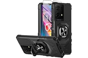Mocotto for TCL K32/K33 5G 2025 Phone Case with Tempered Glass Screen Protector,Military Grade Shockproof Protective Cover,with Ring Kickstand (Black)