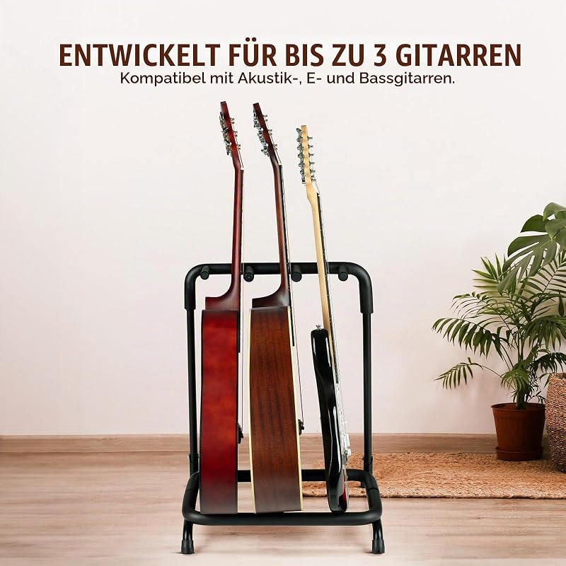 Klappbarer 3er Multiple Gitarrenständer: Gitarrenhalterung mit dickem Rohr und Schaumstoffummantelung für verbesserten Schutz - Gitarrenstativ Geeignet für alle Gitarrentypen, CY0344