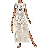 Bsubseach Crochet Beach Cover Ups for Women Hollow Out Sleeveless Swimsuit Cover Up Swimwear Bikini Coverup Dress