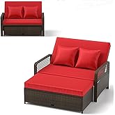 RELAX4LIFE Wicker Patio Outdoor Daybed - Rattan Sunbed Loveseat Sofa Set w/4-Level Adjustable Back, Cushions & Pillows, Stora