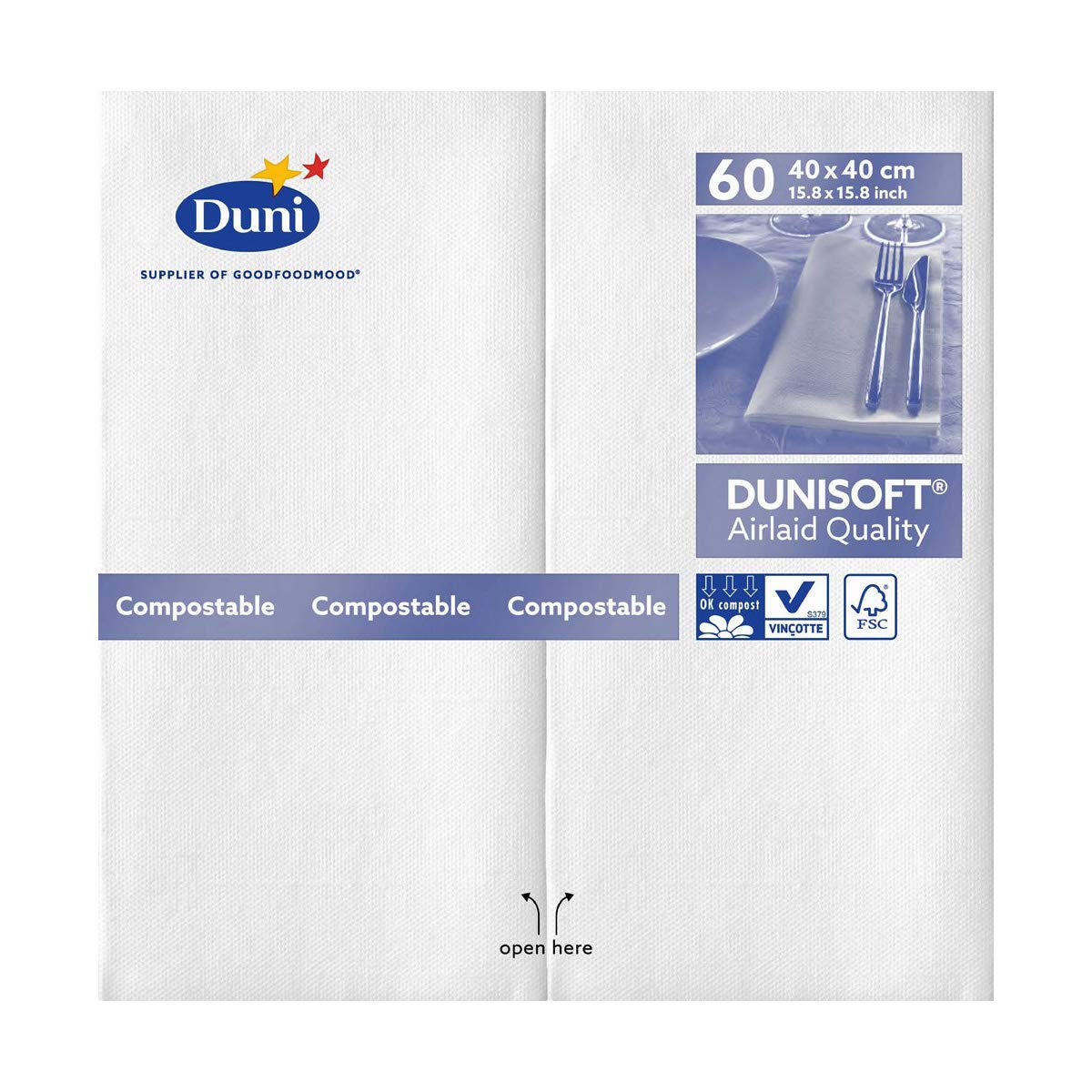 Duni 150923 Dunisoft Large Pre-folded Lunch Napkins, Pre-folded (1/8), 40 cm x 40 cm, White (Pack of 720)
