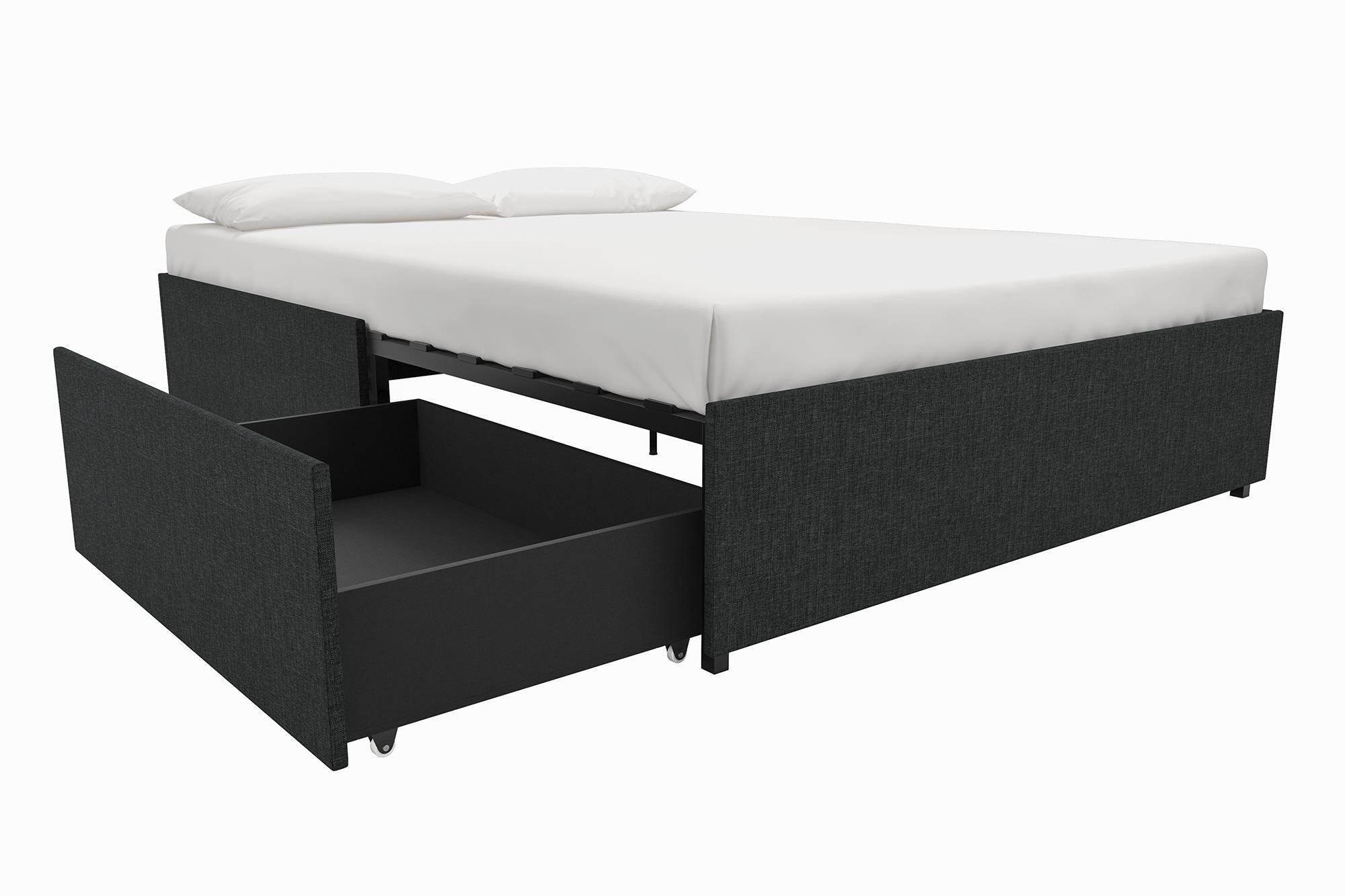 DHP Maven Platform Bed with Upholstered Linen and Wooden Slat Support and Under Bed Storage, Grey Size - Grey