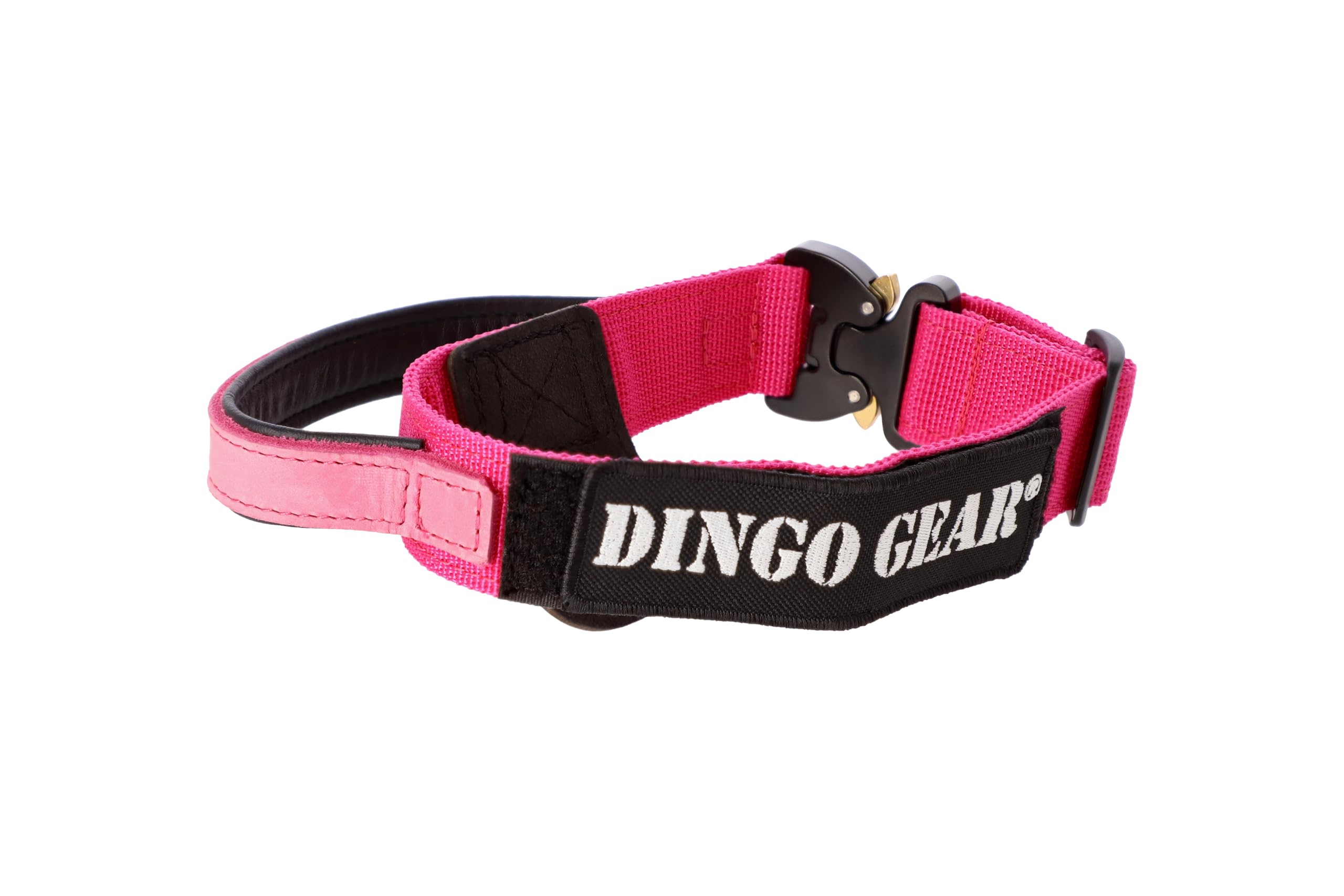DINGO GEAR Cobra Dog Collar with Professional Safety Buckle, Strong Handle and Label Attached with Velcro-like Fastener, for Defence Training, Special Tasks, Neck Girth 49-59 cm, Pink (S03932)