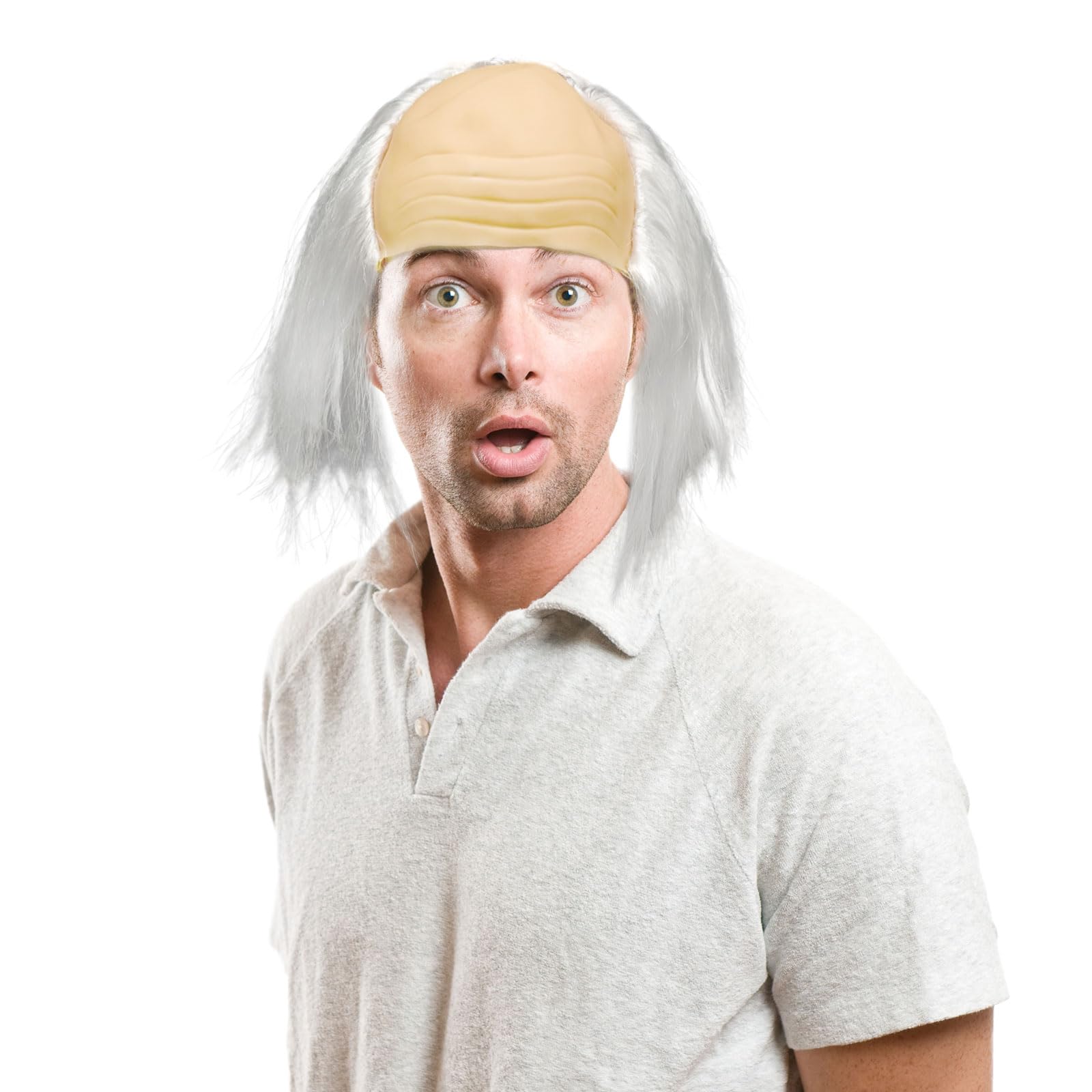 XNIVUIS White Grandpa Costume Wig - Bald Men's Semi Bald Wig for Halloween Carnival Party Cosplay Theme Party