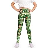 IIMMER Little Girls Christmas Elastic Waistband Stretch Xmas Printed Legging Slim Pant Green Gift Trees 5-6 Years