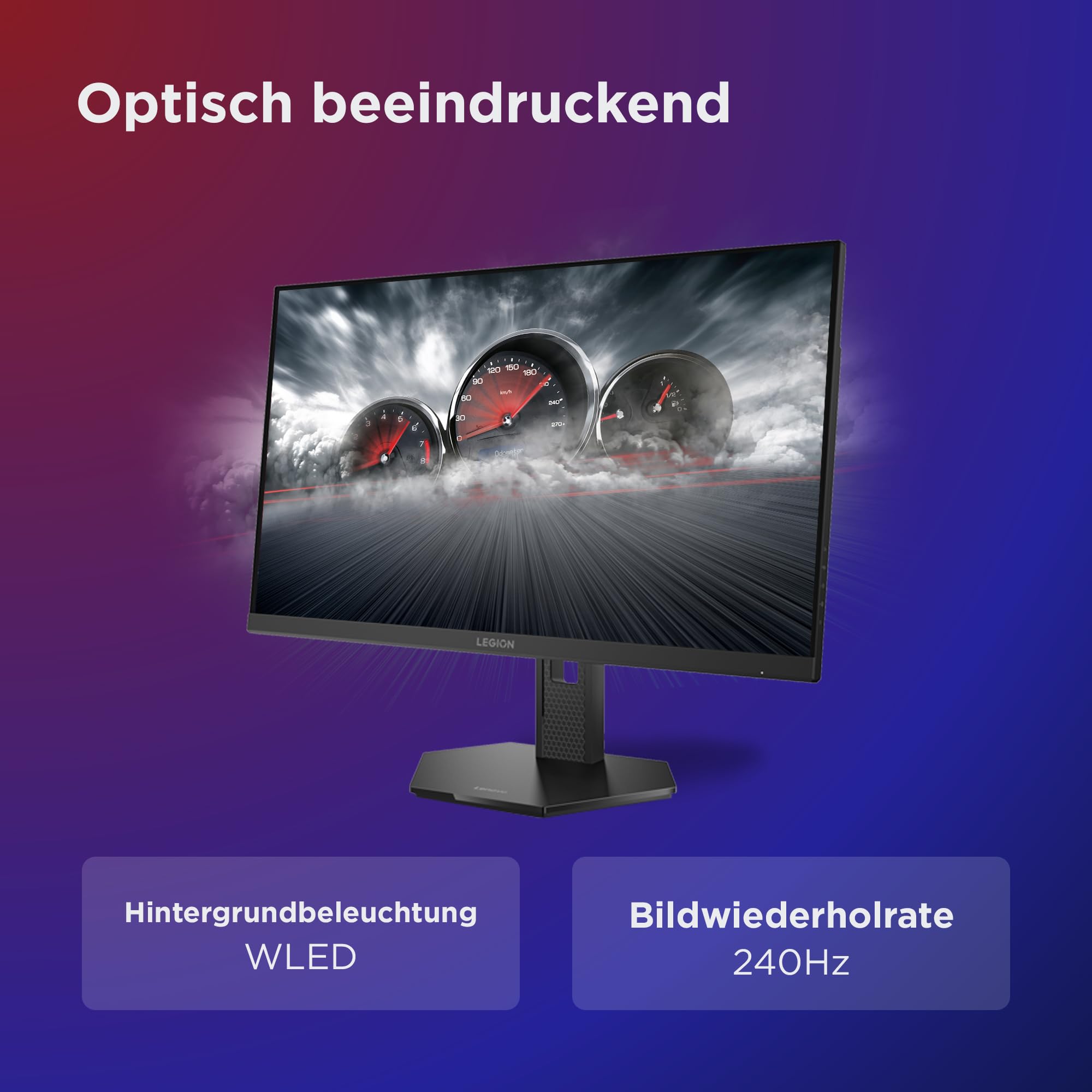 Lenovo Legion 27QD-10 | 27" QHD WLED Gaming Monitor | 2560x1440 | 16:9 | 240Hz | 0.5ms Reaktionszeit | USB-C | HDMI | USB-A | Jack 3.5mm | IPS-Panel | Standfuß | TÜV | schwarz | 5.6 kg 6