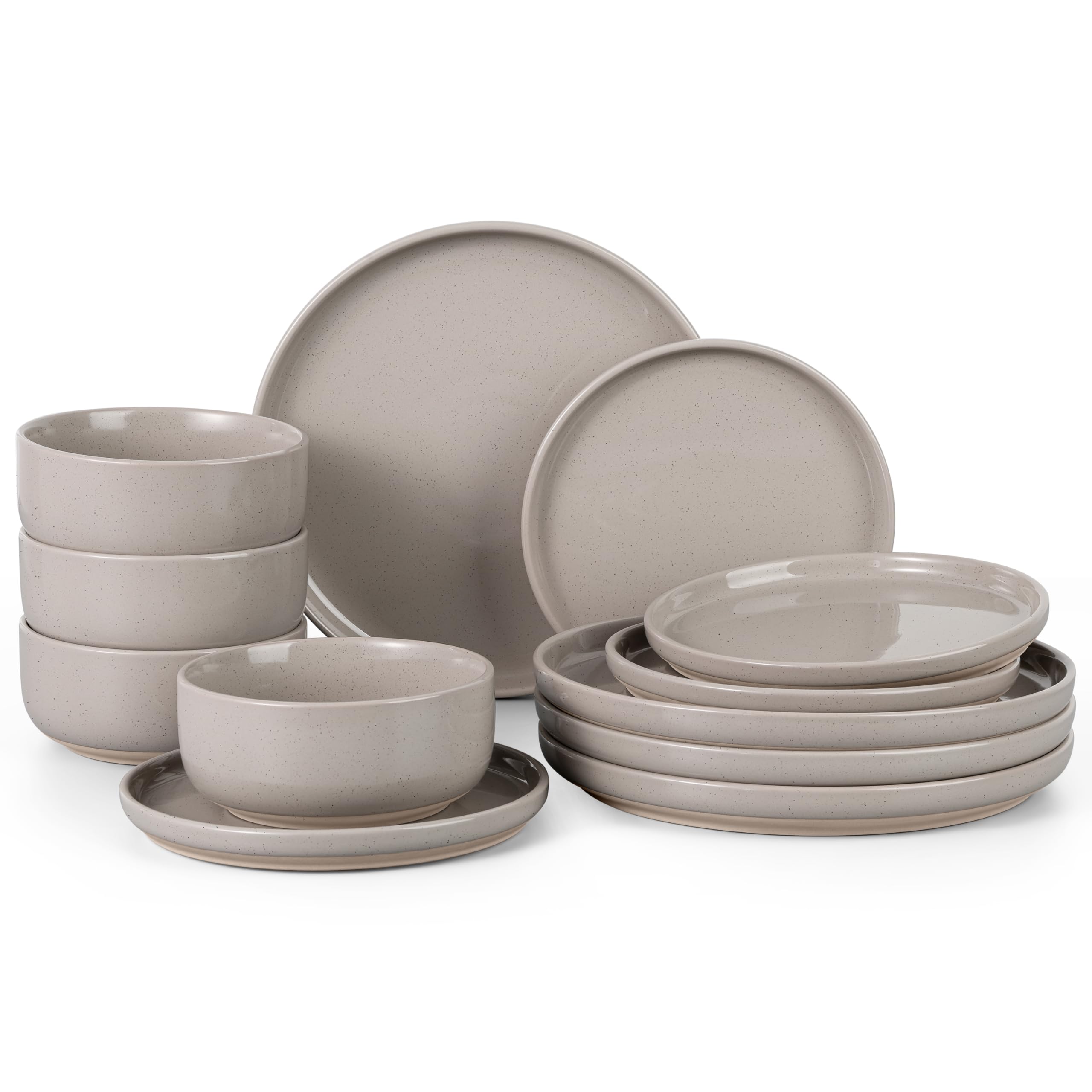 Photo 1 of HaWare Stoneware Dinnerware Sets, 12-Piece Plates and Bowls Set for 4, Dishes Set for Home Restaurant, Speckled Cream Coffee