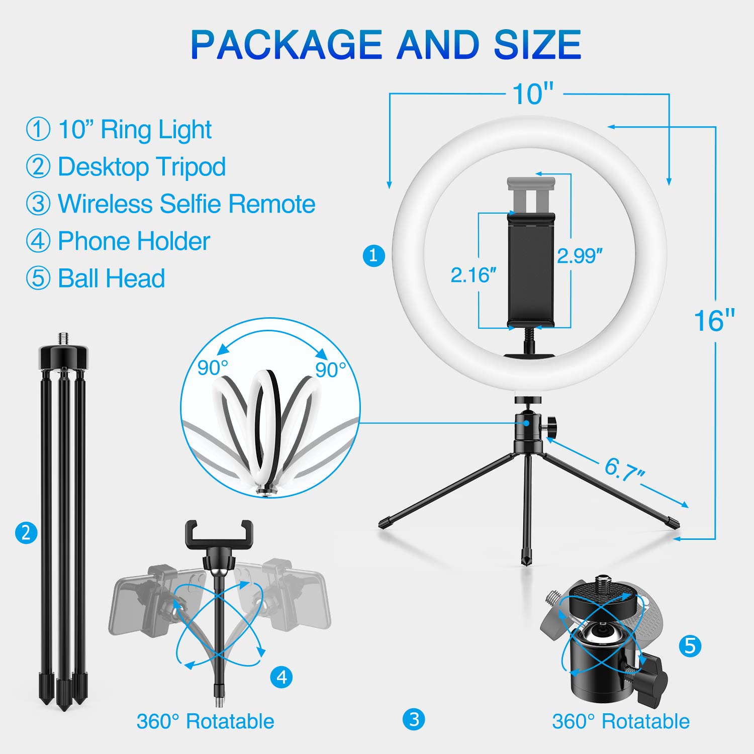 Yesker RGB Ring Light 10 Inch LED Ringlight with Brightness Dimmable 10 RGB Colors with Desktop Tripod Stand and Cell Phone Holder for Video Recording, Makeup, Zoom, Live Stream, Photography
