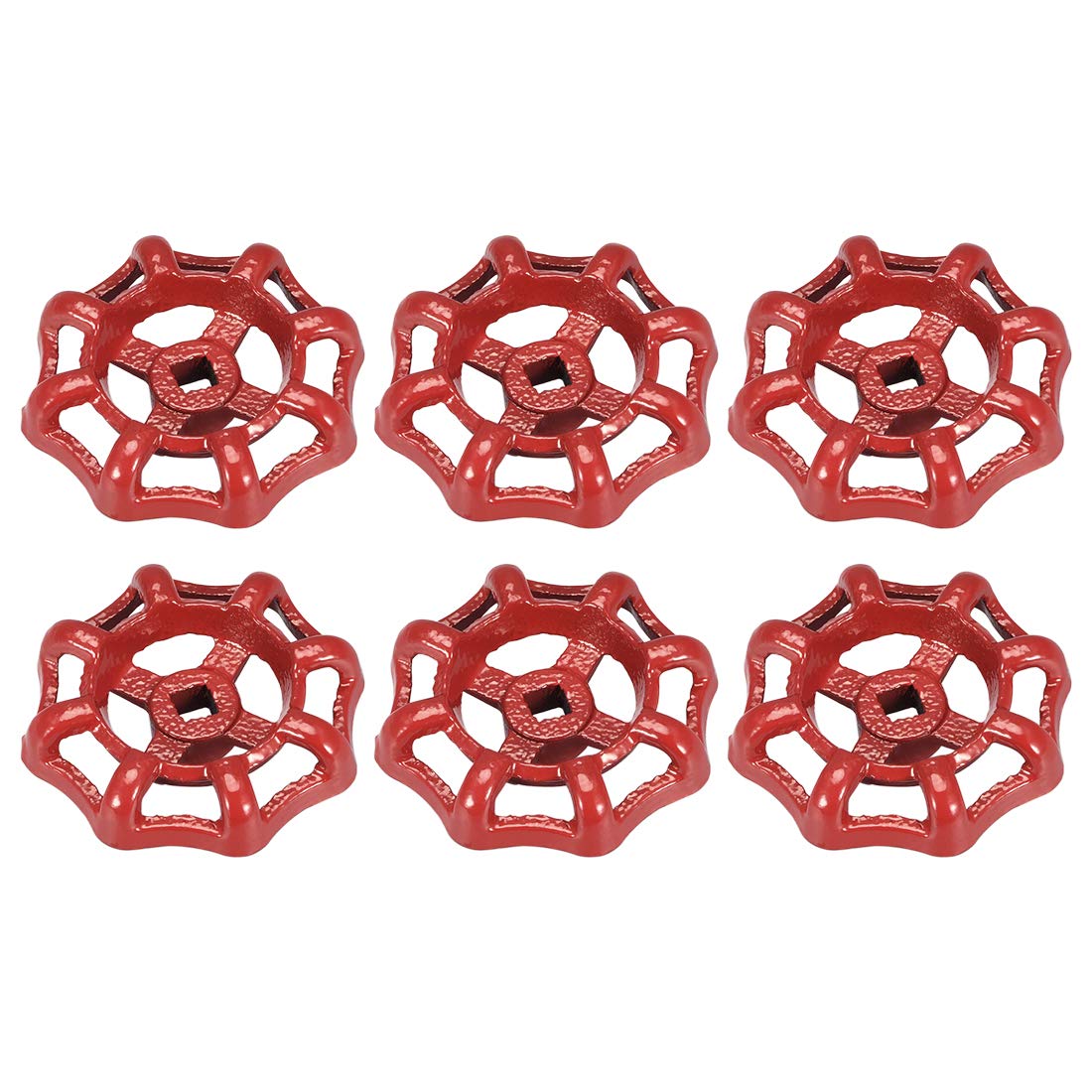 sourcing map Metal Outside Faucet Round Wheel Handle, Square Broach 7x7mm, Wheel OD 63mm Paint Cast Steel Red 6Pcs