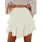 Aoudery Casual Boho Ruffle Tiered Skorts Flowy Shorts for Women High Waist Mini Skirts Golf Tennis Butterfly Crochet Shorts