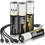 Pownergy Rechargeable Lithium AAA Batteries 4Packs, 1100mWh Li-ion Rechargeable AAA Battery Constant Output 1.5V USB Recharge
