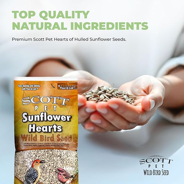 SCOTT PET WILD BIRD SEED, SUNFLOWER HEARTS, 8 LBS BAG, FOR ALL FEEDER TYPES, GREAT SOURCE OF PROTEIN, FOOD FOR OUTSIDE WILD BIRDS