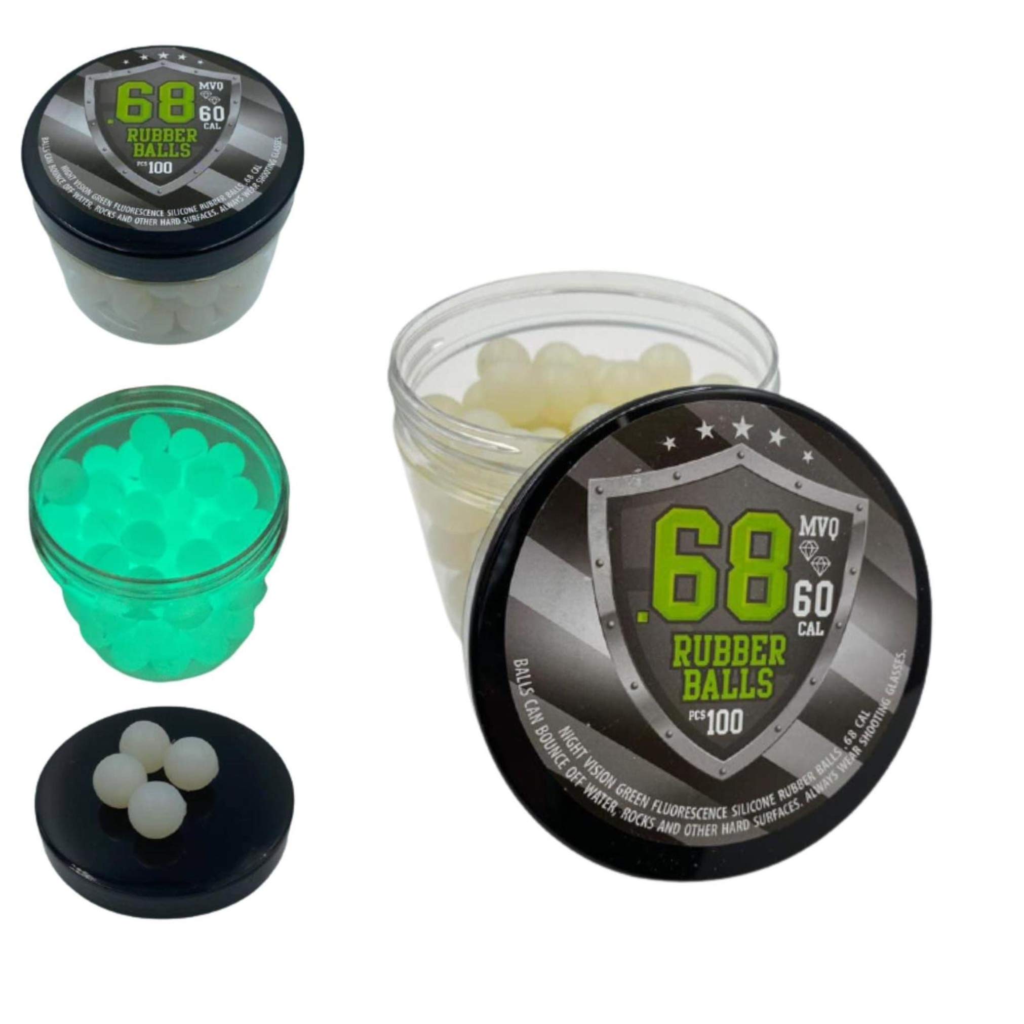 SSR 100 x Night Vision Silicon Rubber Balls in Green Fluorescence Paintballs Glowing in the Dark in 68 Cal.