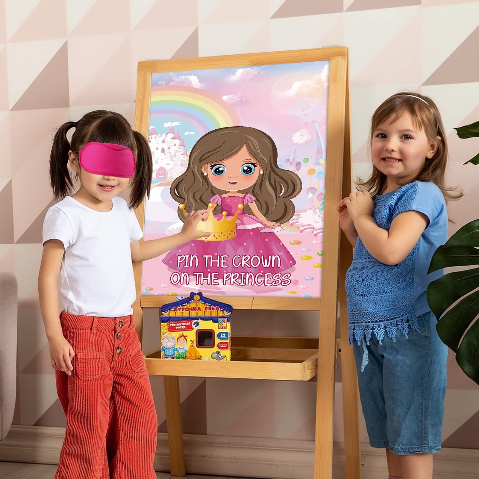 Hooqict Pin The Crown on The Princess Party Games for Kids Girls Princess Birthday Party Decorations Tea Party Favors Supplies, Large Pin The Tail Games Poster with 24 Crown Stickers