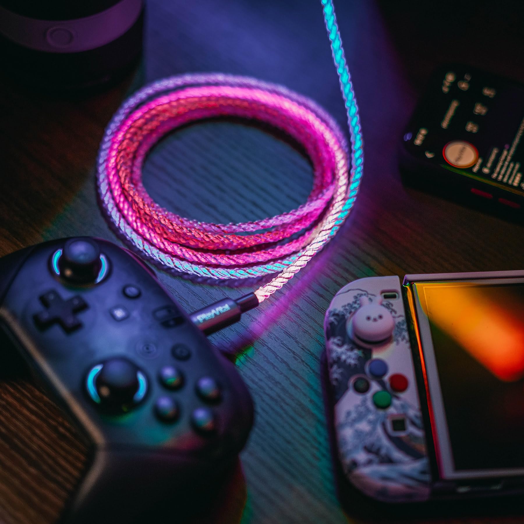 PlayVital 3.28 ft Illuminated Charging Cable for PS5 Edge Controller, Type C to C Charging Cable for Gamepad, Universal LED Light Data Cable for Xbox Core/Elite Series 2/Switch Pro Controller