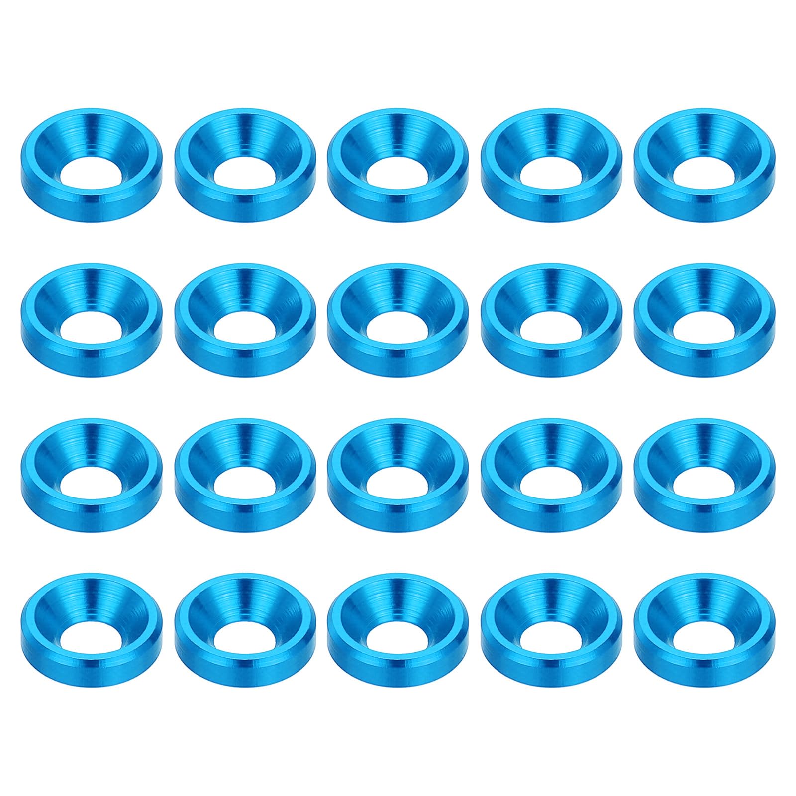 PATIKIL M3 Finishing Countersunk Washers, 20 Pack Head Washers Alloy Aluminum Screw Gaskets for Screw Bolt RC FPV PC Mechanical Accessories Parts, Light Blue