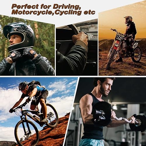 GSG Mens Fingerless Leather Gloves Driving Cycling Motorcycle Half