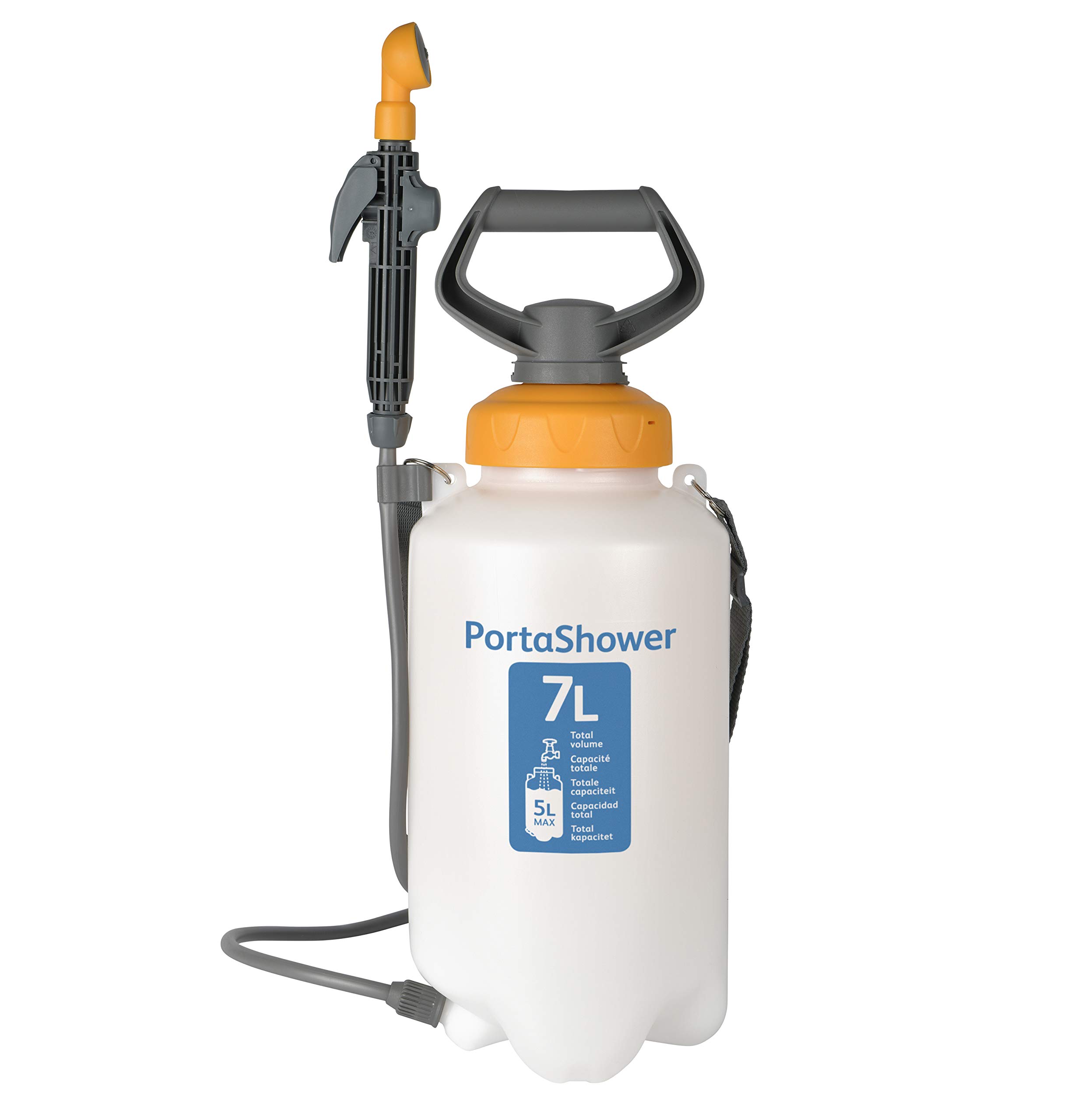 HOZELOCK - Pressure Sprayer Portashower 7L : Ideal for Outdoor Leisure and Gardening Needs (Camping, Caravanning, Cleaning Dogs), Supplied with Shower Spray Head & Carry Strap [4140A0000]