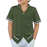 Arshiner Boys Knit Shirts Short Sleeve Button Down Shirt Vintage Fashion Casual Summer Beach Shirts for Kids 4-13 Years