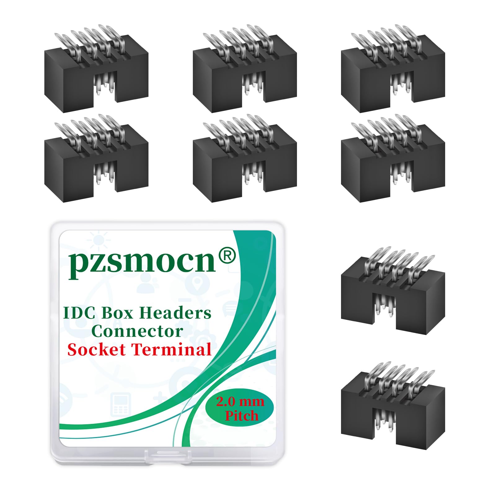 Pzsmocn 20 Pieces IDC 2 * 4 Double Row 2.0 mm Pitch JTAG ISP 8-Pin Box Header Connector Adapter Cable Male Socket SMT Terminal for PCB Electronic Equipment Projects.