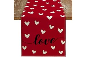 ARKENY Valentines Day Table Runner 72x13 Inches Love Heart Red Table Decor, Burlap Farmhouse Indoor Outdoor Holiday Anniversary Decoration for Home Party AT057-72