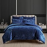 Fredsure Distressed Velvet Comforter Set, 5 Pieces Navy Queen, Distressed Velvet Face and Brushed Microfiber Reverse