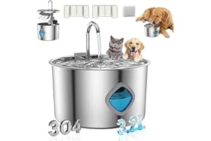 2026 Upgraded Fresh Flow Dog Water Fountain, 3.2L Stainless Steel Dog Water Bowl with Visual Waters Level, Multi-Filtration &