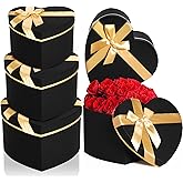 Resurhang Black 4 Pcs Valentines Heart Shaped Gift Box with Lid for Flower Arrangement Large Present Gift Box for Valentine's Day Wedding Birthday Anniversary Party (Classic)