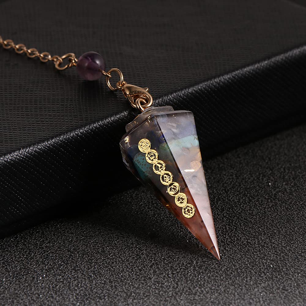 TALXMY 7 Chakra Pendulum Dowsing Crystals Pendulum Dowsing Divination, Crystal Point Pendulum Orgonite Pendulum for Wicca Witchcraft Chakra (Hexagon,Energy Charge)