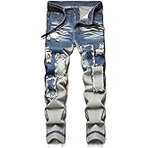 YIHUILONG Men's Ripped Jeans Regular Fit Distressed Slim Straight Leg Stacked Biker Fashion Comfort Denim Pants