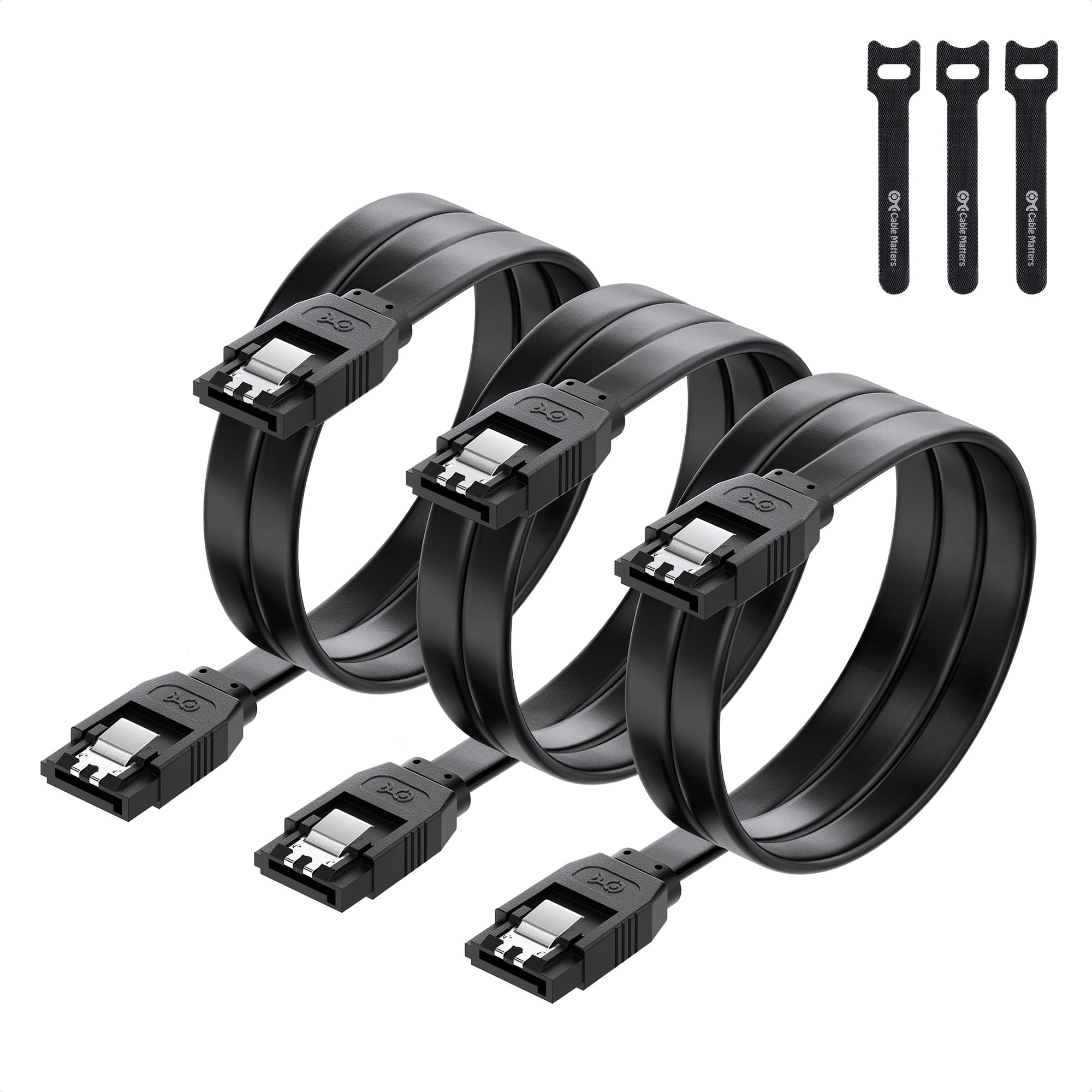 Cable Matters 3-Pack SATA III 6.0 Gbps SATA Cables 60cm, SATA 3 data Cable in Black