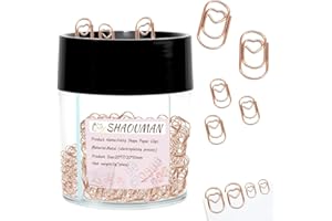 SHAOUMAN Fatty Shape Paper Clips Anti-Rust Non-Slip Design, Multi-Color Set with Magnetic Paper Clips Holder for Office School (Rose Gold, Small/Medium)