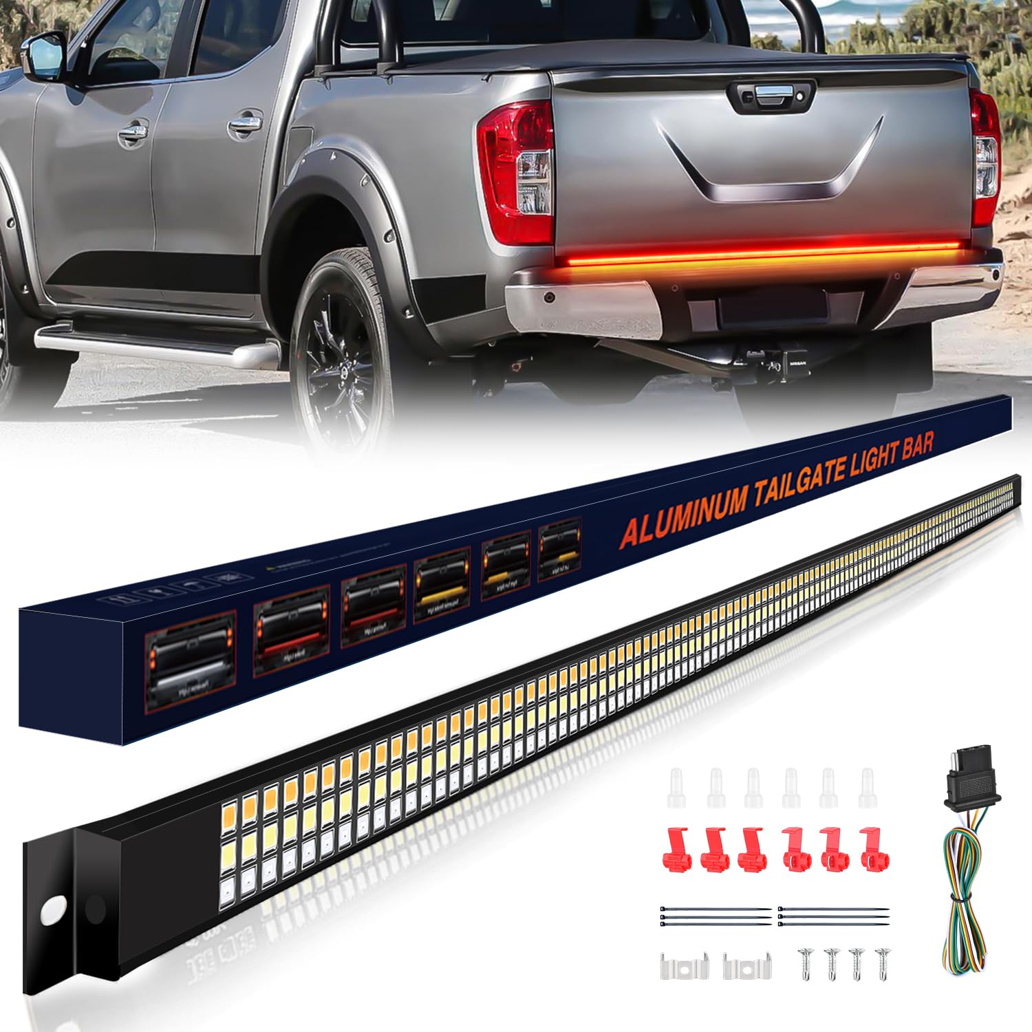 Photo 1 of **MINOR BEND ON END**GOOACC Truck Tailgate Light Strip 60" Aluminum Frame led bar Triple Row Tail Lighting Sequential Amber Turn Signal Strobe Red Running Brake White Reverse