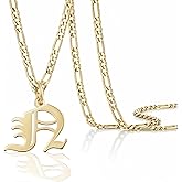 Beleco 14k Gold Plated Initial Pendant Necklace for Men – A-Z Letter Necklace with Figaro Chain, Old English Personalized Gold Alphabet Charm Jewelry