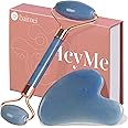 BAIMEI Jade Roller & Gua Sha, Face Roller, Facial Beauty Roller Skin Care Tools, Self Care Gift for Men Women, Massager for Face, Eyes, Neck, Relieve Fine Lines and Wrinkles - Blue
