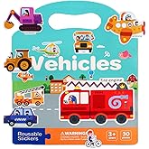 Reusable Sticker Books for Toddlers 2-4 Years, Vehicles Themed Sticker Books for Toddlers 1-3, Travel Toys for Kids Toddler B