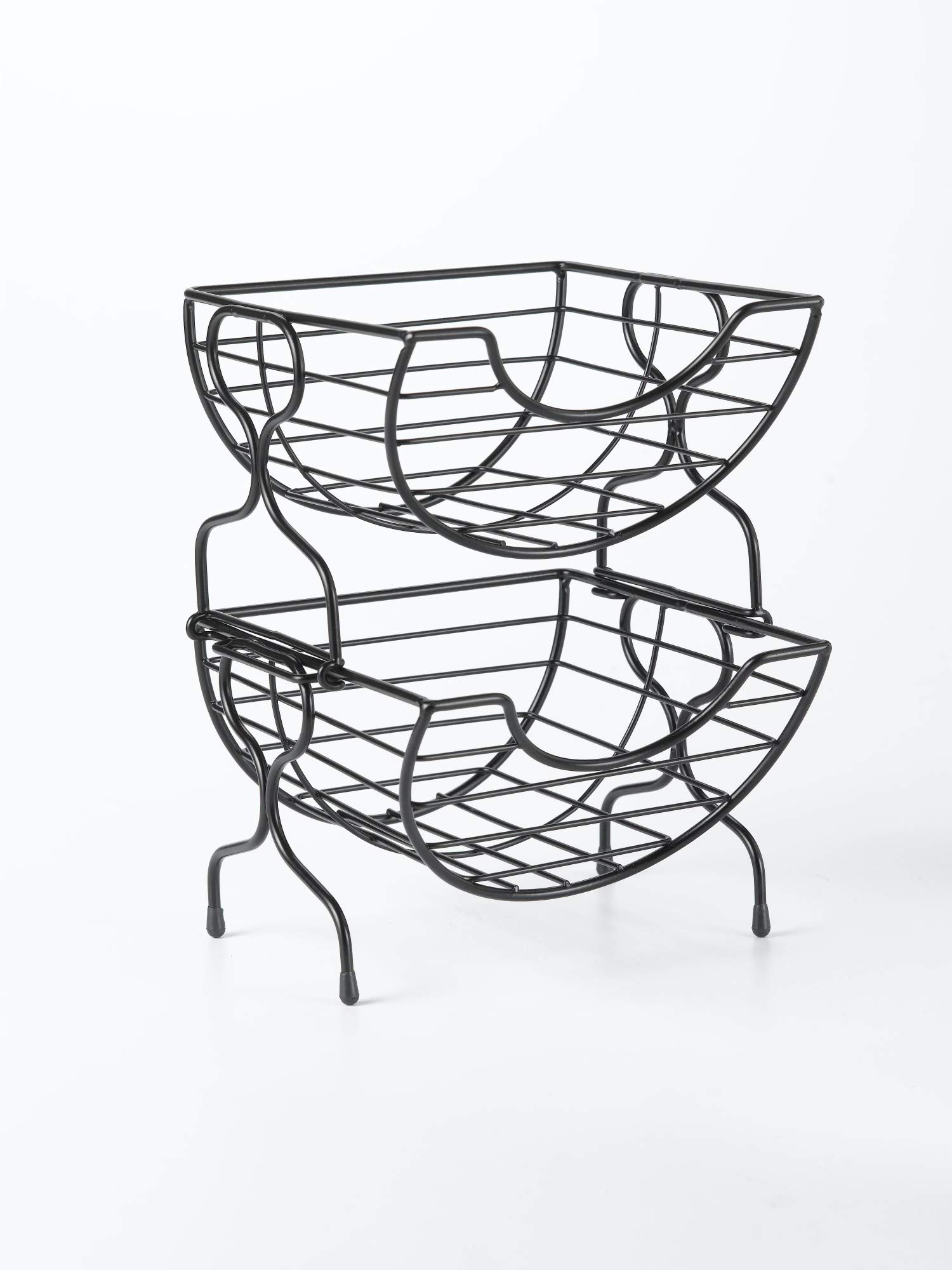 Nifty Single-Serve Wire Coffee Basket – Stacked Two-Tier Coffee Pod Storage Holder, Compatible with K-Cups, Home or Office Kitchen Counter Organizer, Modern Black Design