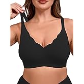 AusLook Womens Wireless Bras Push Up Support Full Coverage Bralettes No Underwire Seamless Bra Bralette Scalloped T-Shirt Bra