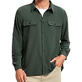 Men's UPF 50+ Sun Protection Fishing Shirts Long Sleeve Quick Dry Cooling Hiking Safari Button Down Shirt Roll Up Sleeve
