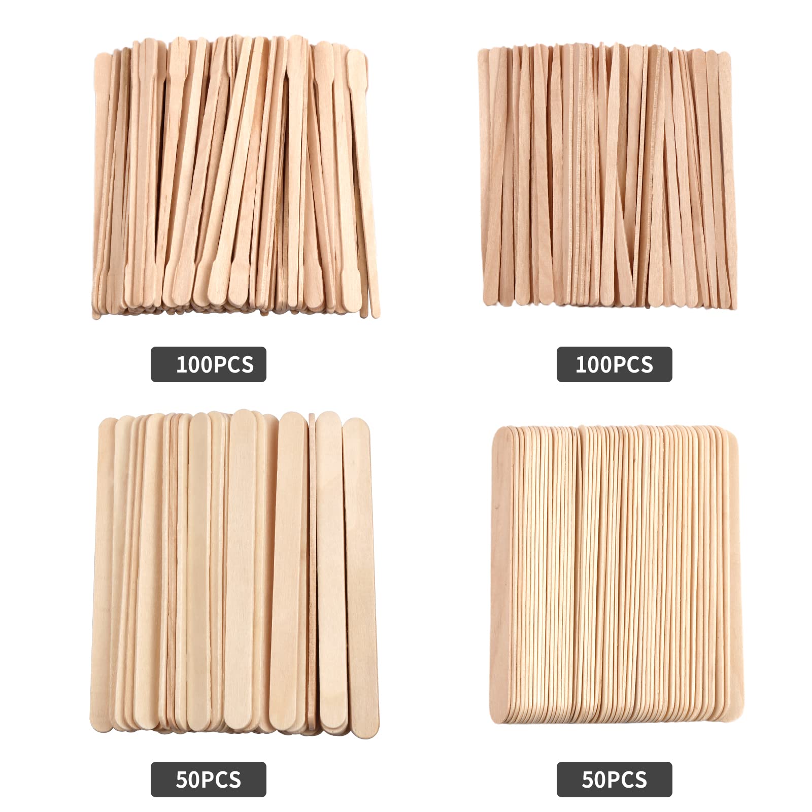 300 Pcs Wooden Wax Sticks 4 Styles Wood Waxing Spatulas Applicators Hair Removal S M L Sizes for Body Legs Facial or Wood Craft Sticks (300Pcs)