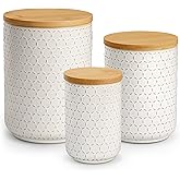 MALACASA LYDIA Ceramic Canisters Set with Airtight Lids, 80/40/20 oz Coffee Canisters Sets for the Kitchen, Large Jars for Flour, Sugar, Pasta, Coffee, Cookies, Tea - Set of 3, Hexagon
