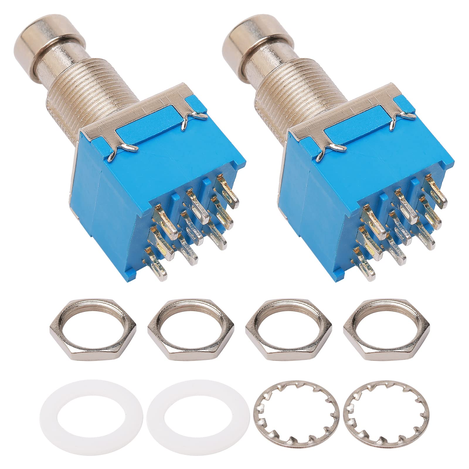 Unxuey 2pcs Electric Guitar 3PDT Effects Stomp Foot Pedal Switch True Bypass with Solder Terminals, Blue