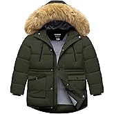 CTFASHION Boy's Winter Coat Waterproof Kids Puffer Jacket Thicken Parka Fleece Lined Bubble Ski Snow Outerwear with Fur Hood