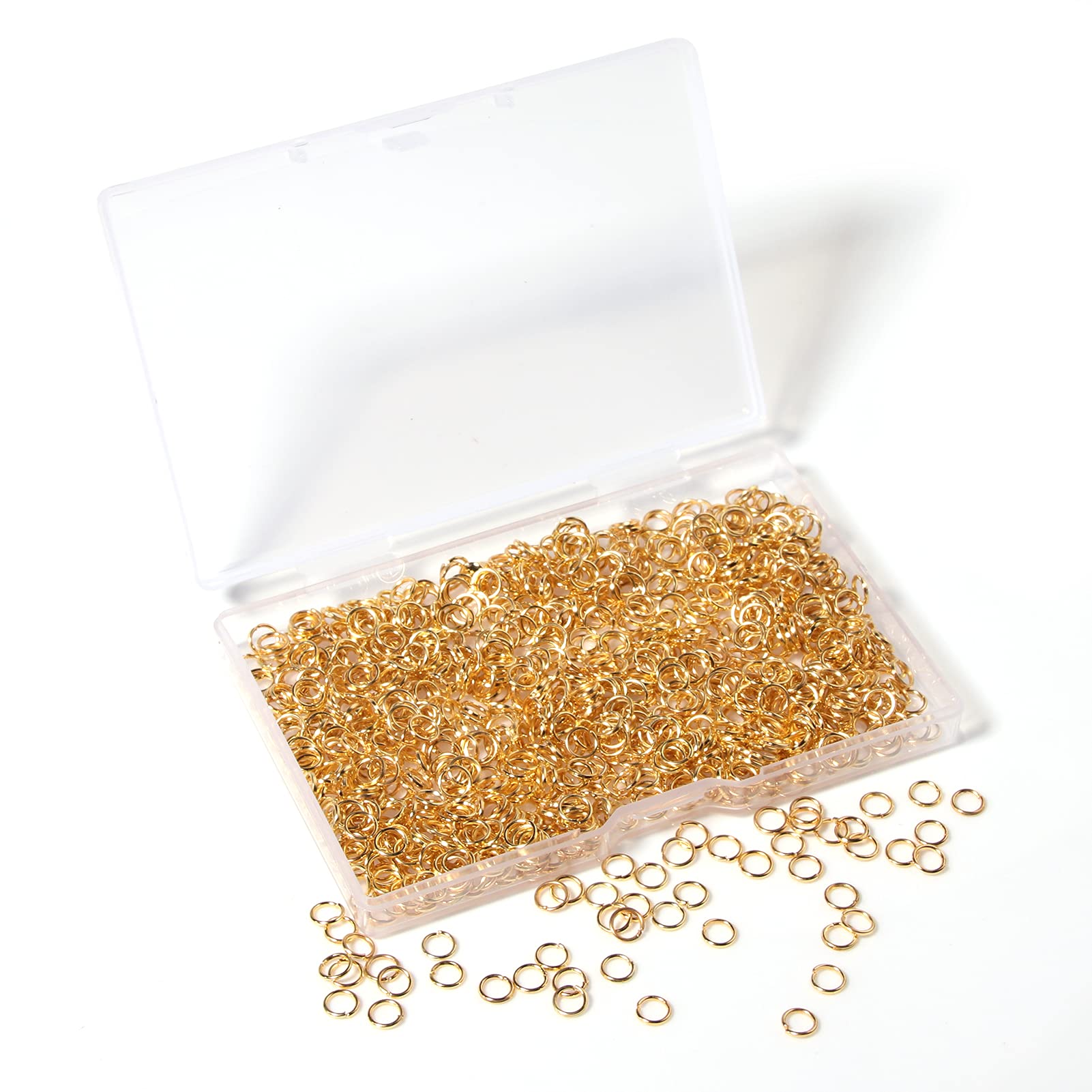 Photo 1 of 1000 Pcs 5mm Open Jump Rings Gold Plated Jump Rings for Jewelry Making Single Ring Bulk for DIY Craft Earring Necklace Bracelet Pendant Choker Jewelry Making Findings and Key Ring Chain (Gold, 5mm)